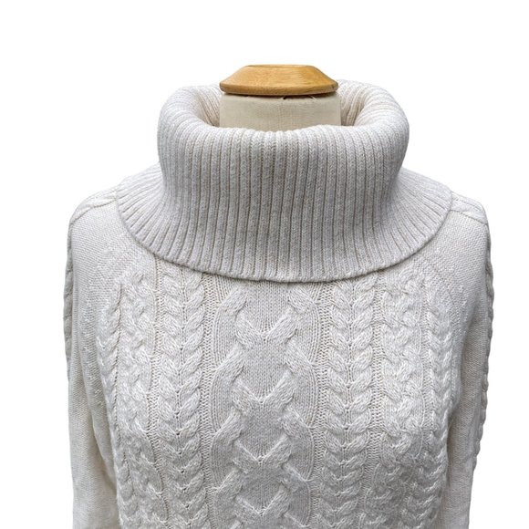 Tommy Bahama Cable Knit Turtleneck Sweater Cream Gold Metallic Sz L - Picture 2 of 14